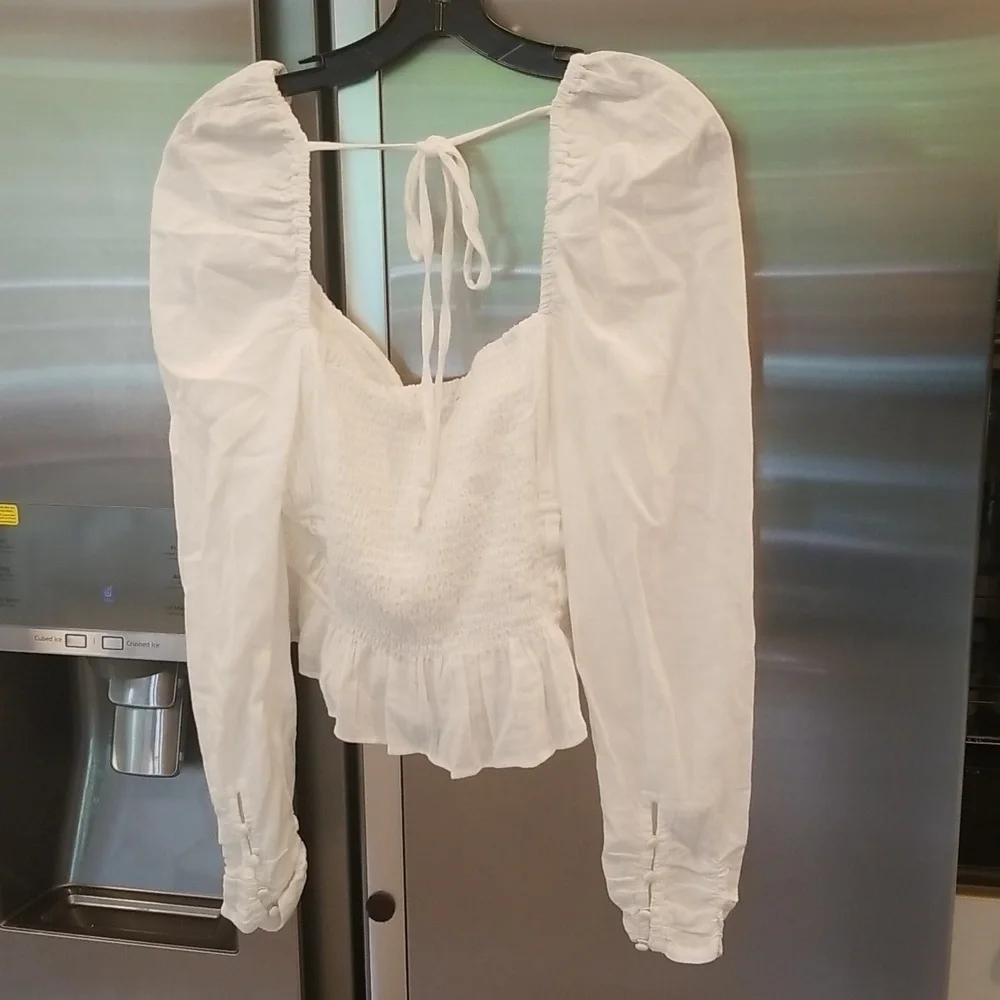 💕FREE PEOPLE💕 Chloe Top Cotton Sweetheart Neckline ~ White Medium  NWOT
